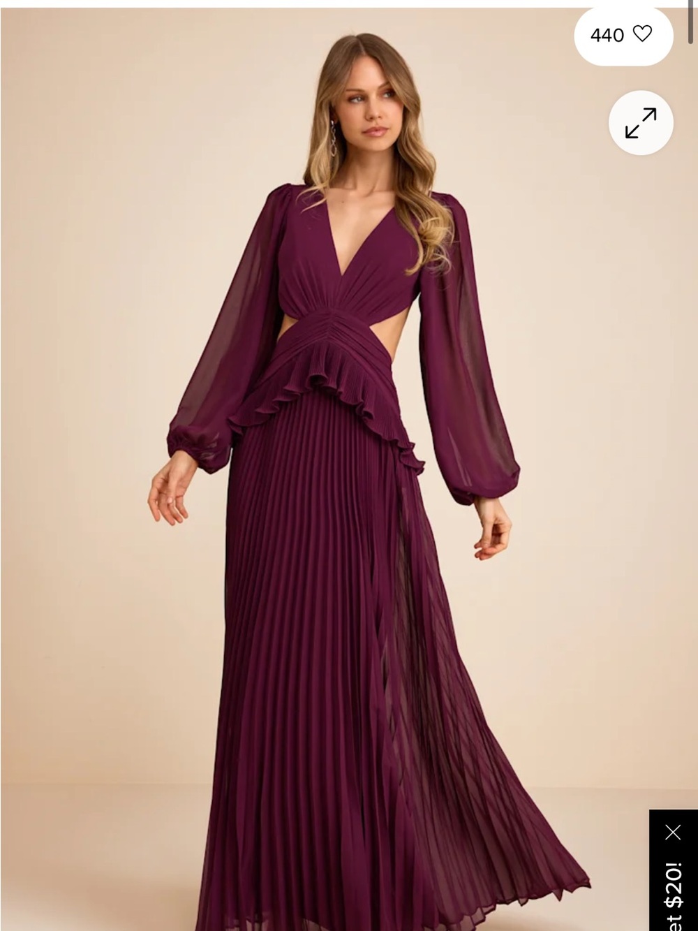 Lulu's Deep Plum Plunging V-Neck Pleated Maxi Dress